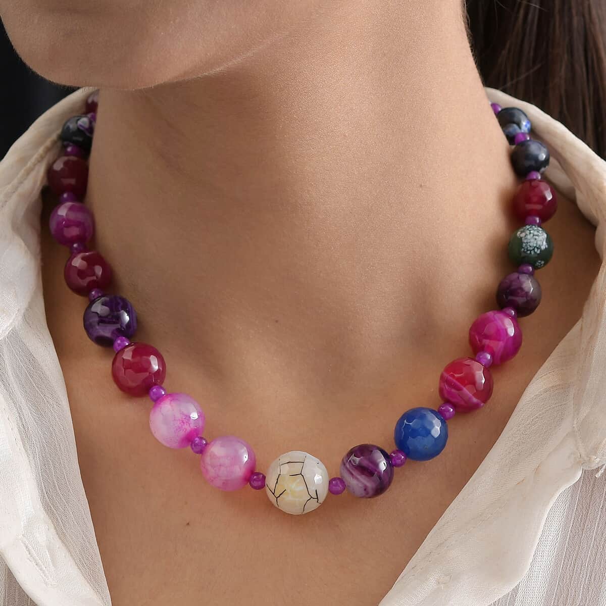 Quartzite, Multi Agate Necklace (20 Inches) in Stainless Steel 302.00 ctw , Tarnish-Free, Waterproof, Sweat Proof Jewelry image number 2