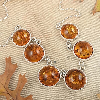 Baltic Amber Statement Necklace 20 Inches in Sterling Silver