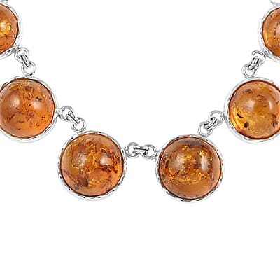 Baltic Amber Statement Necklace 20 Inches in Sterling Silver