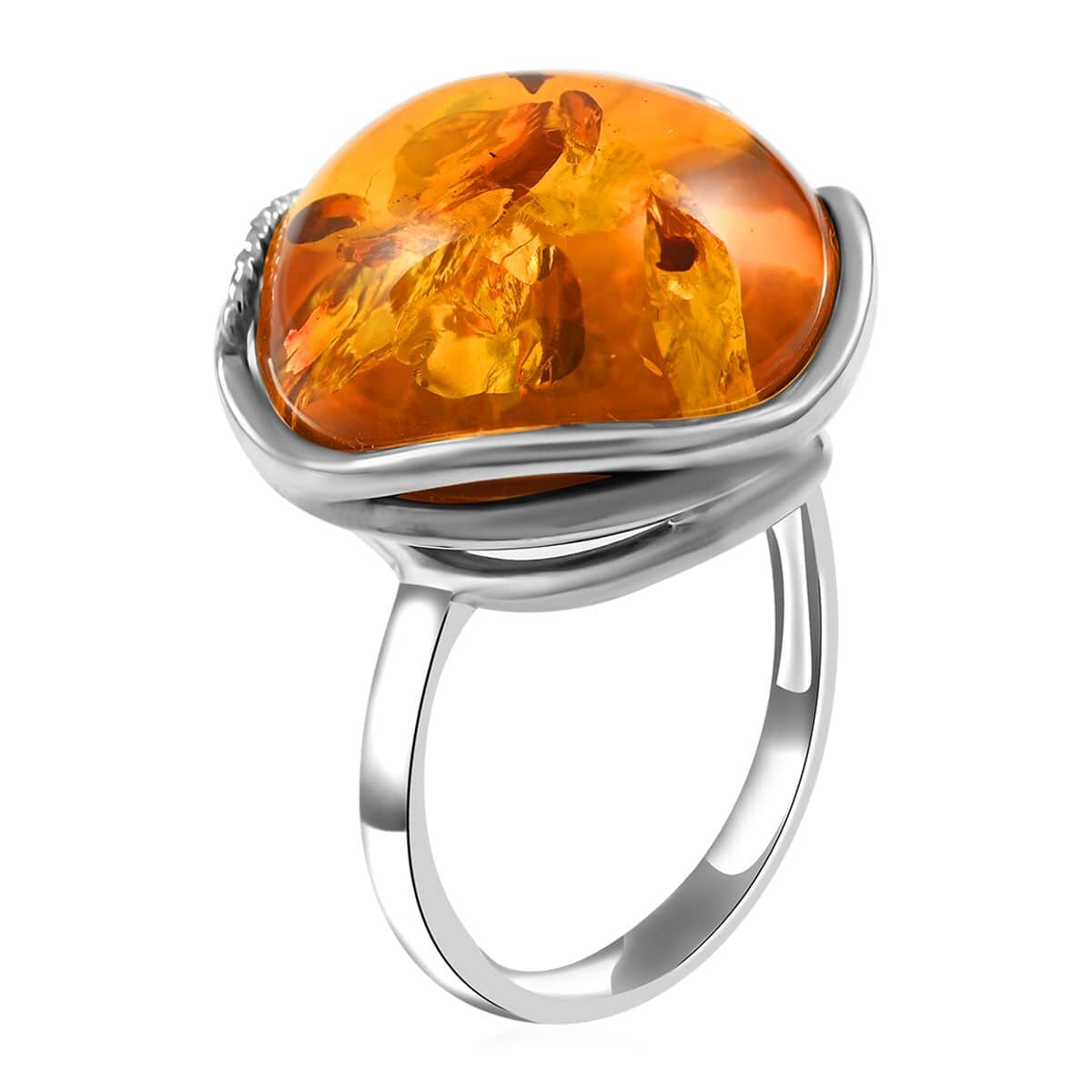 Baltic Amber Open Ring in Sterling Silver (Adjustable) image number 3