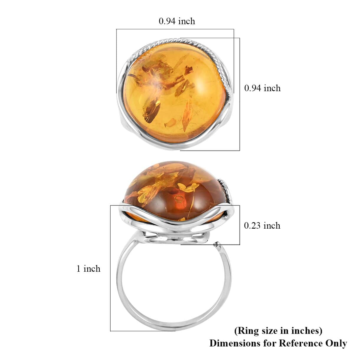 Baltic Amber Open Ring in Sterling Silver (Adjustable) image number 4
