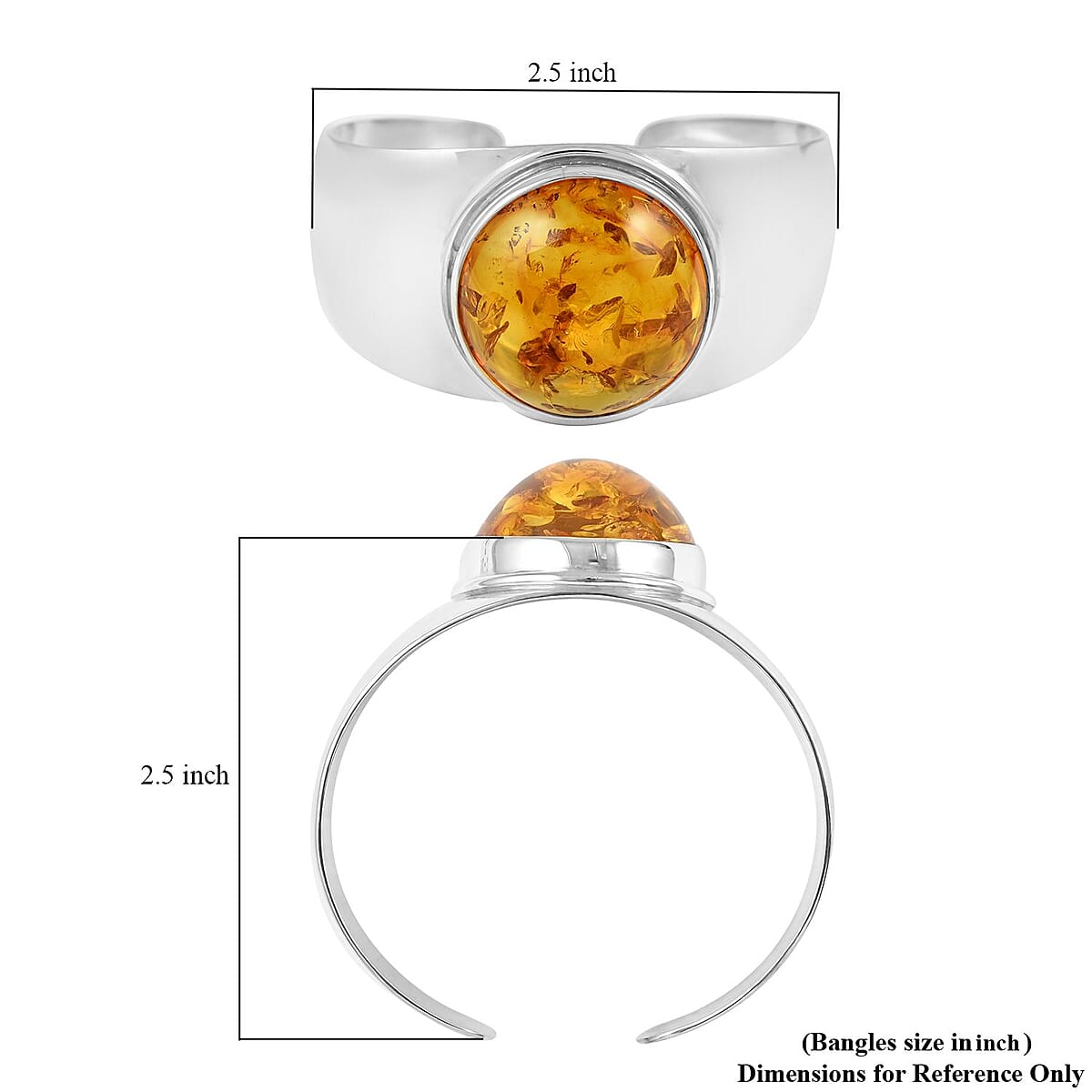 Baltic Amber Cuff Bracelet in Sterling Silver (Adjustable) image number 4