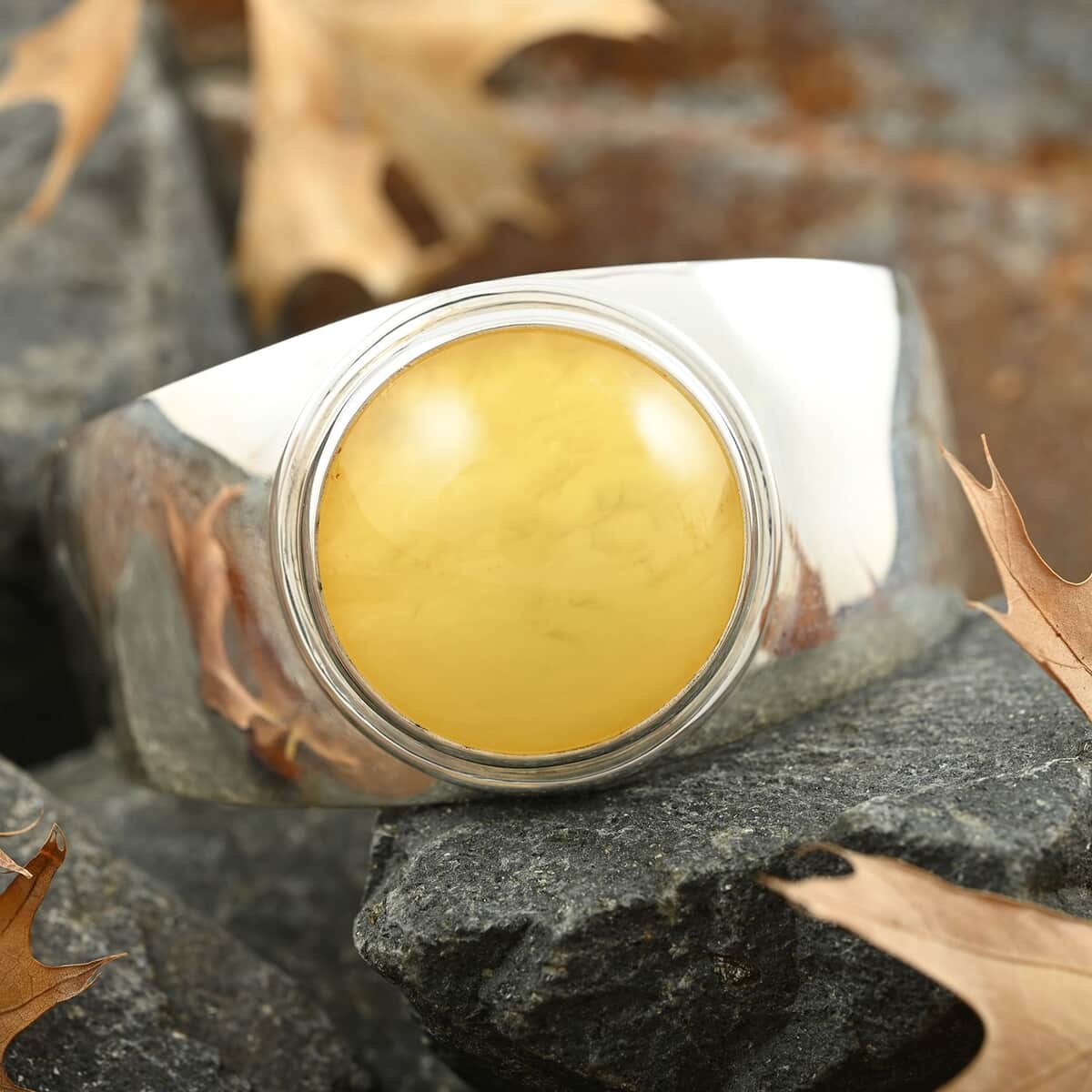 Baltic Honey Amber Cuff Bracelet in Sterling Silver (Adjustable) image number 1