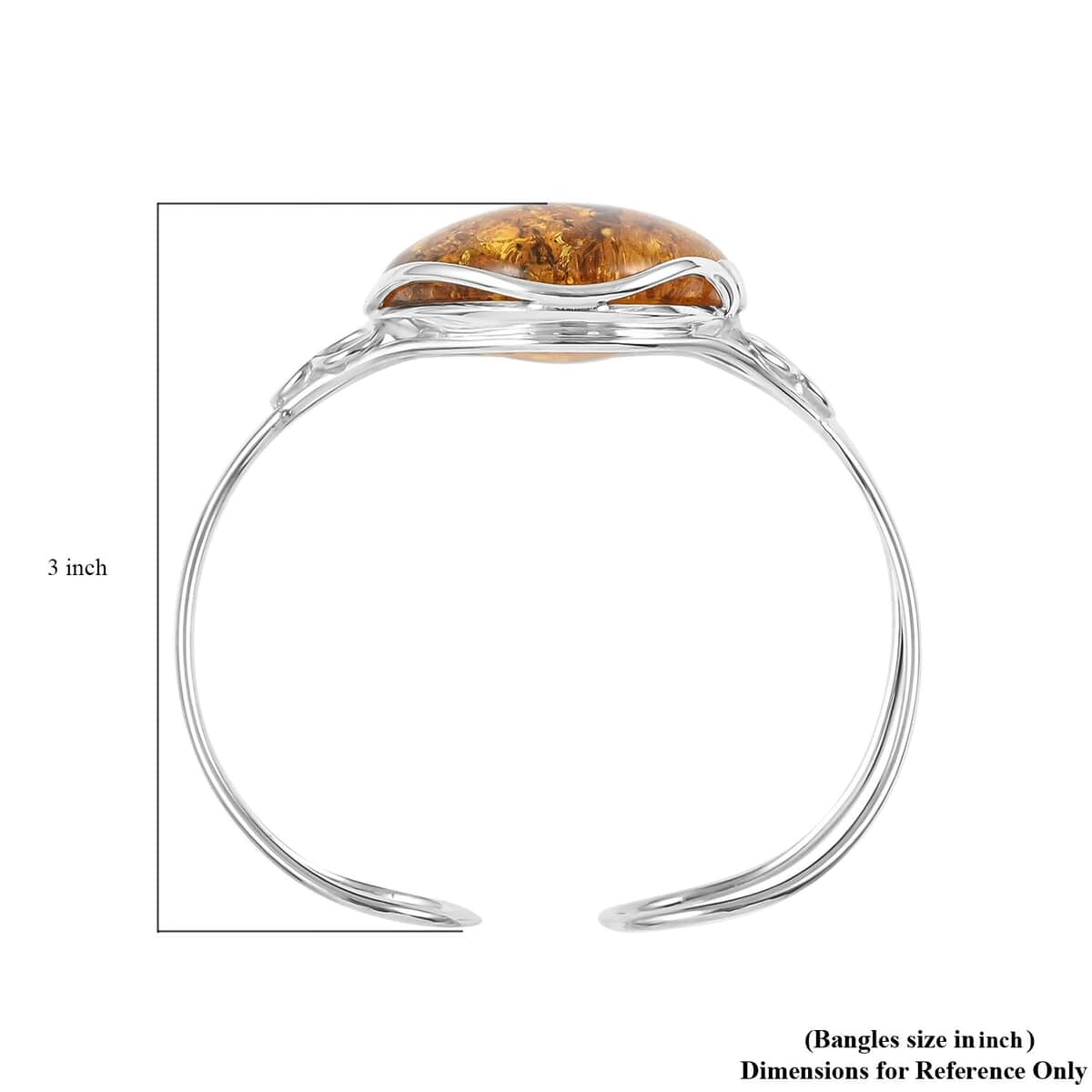 Baltic Amber Cuff Bracelet in Sterling Silver (Adjustable) image number 3