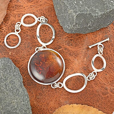 Baltic Amber Toggle Clasp Bracelet in Sterling Silver (7.00 In)