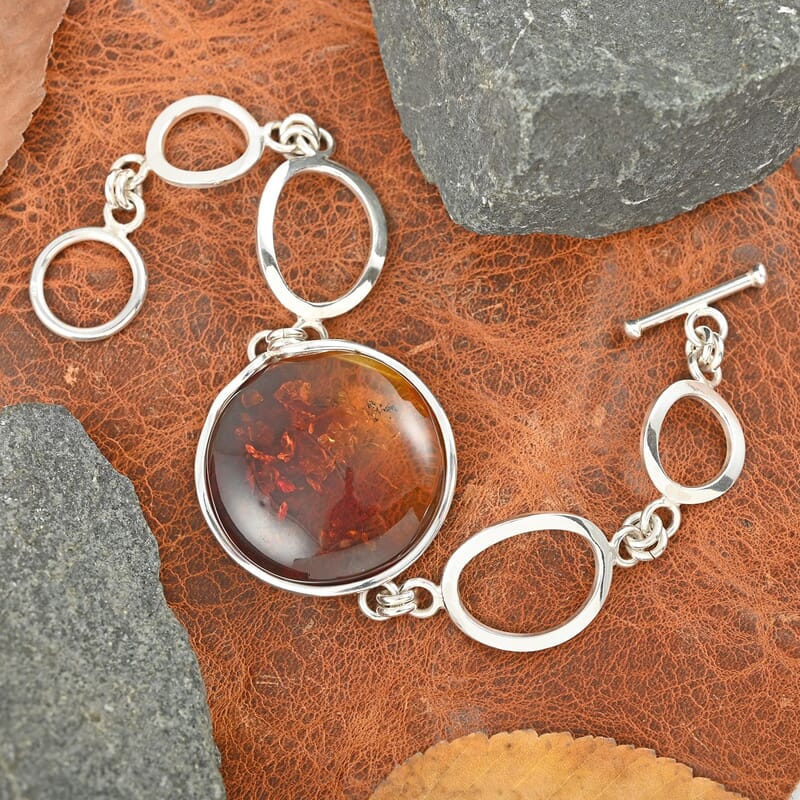 Baltic Amber Toggle Clasp Bracelet in Sterling Silver (7.00 In)