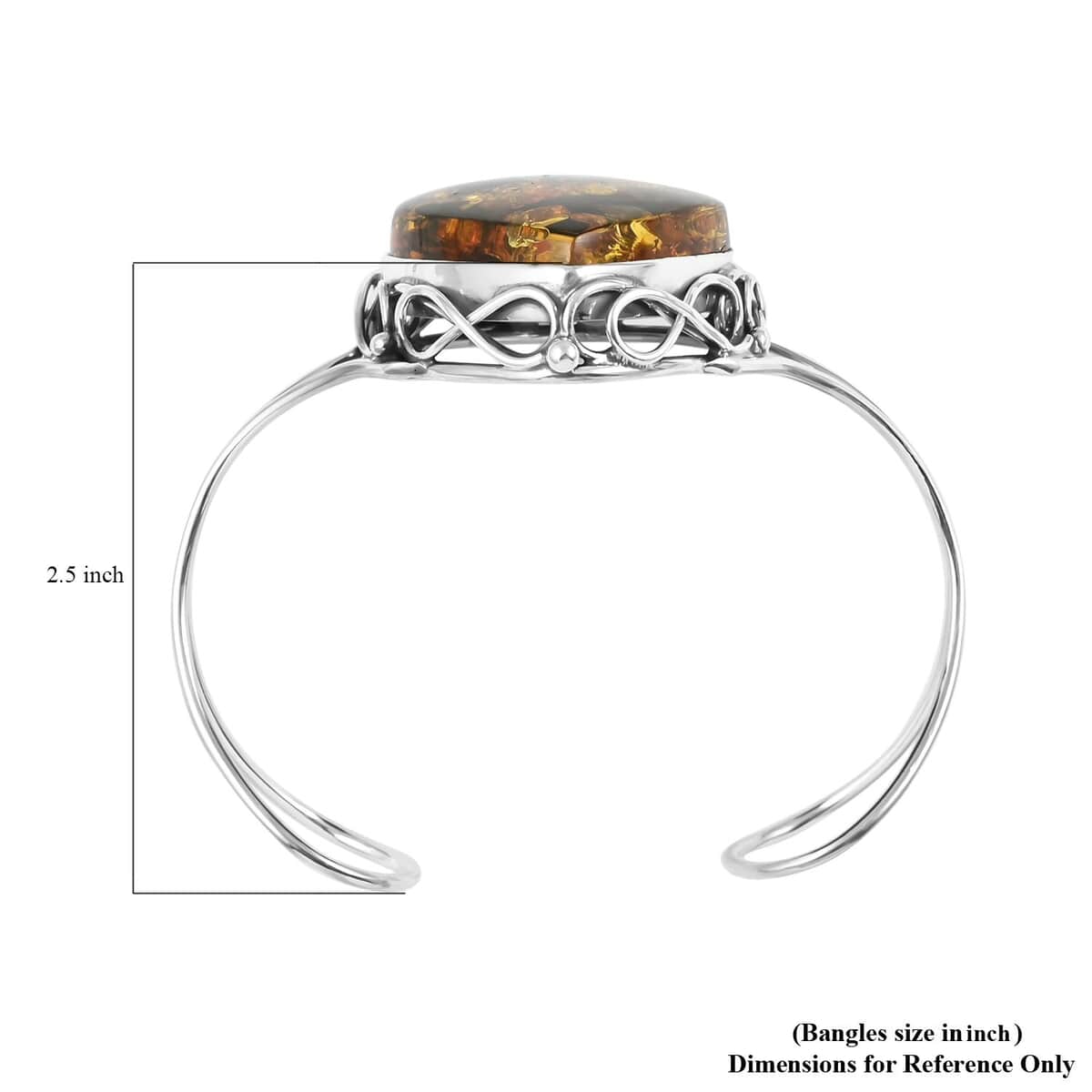Baltic Amber Cuff Bracelet in Sterling Silver (Adjustable) image number 2