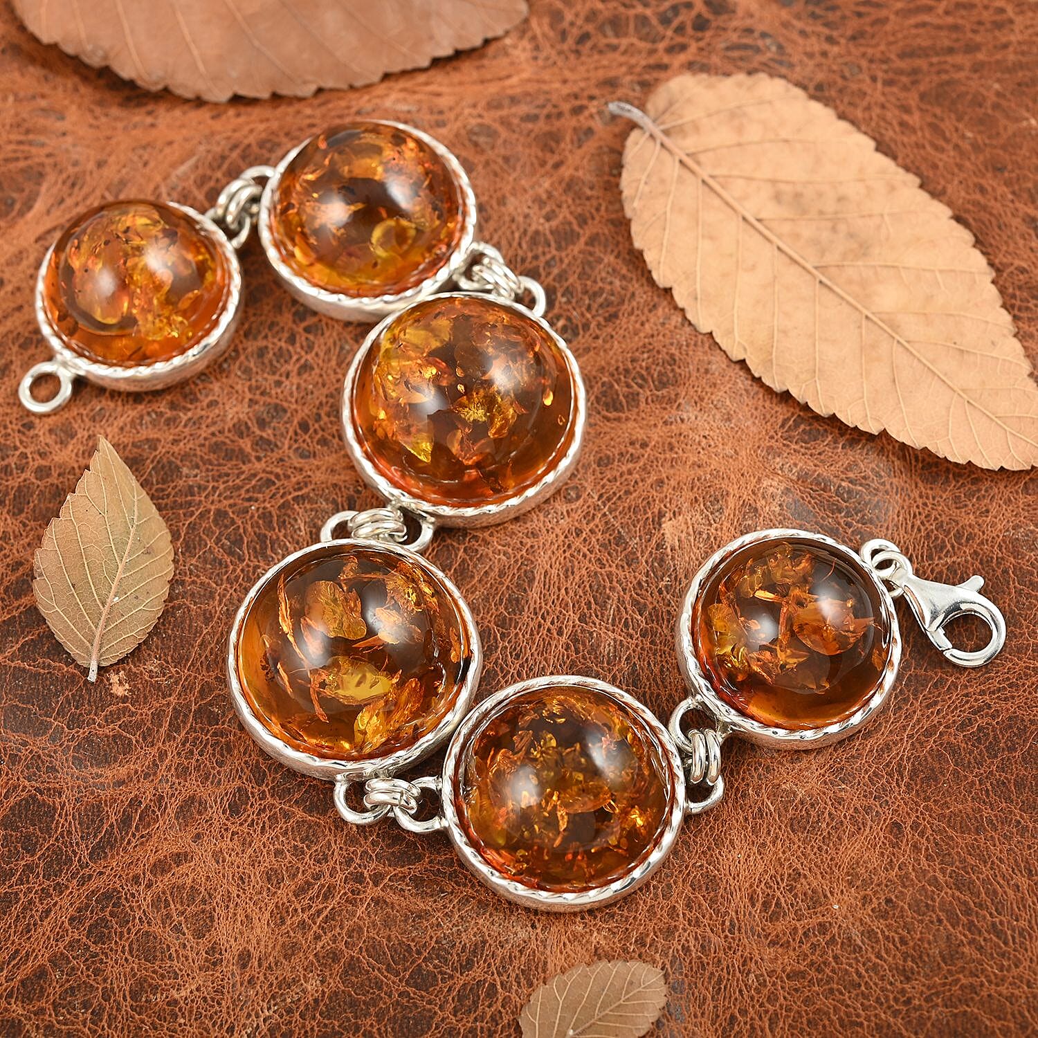 Baltic Amber Bracelet in Sterling Silver (7.50 In)