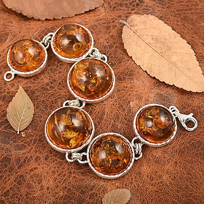 Baltic Amber Bracelet in Sterling Silver (7.50 In)