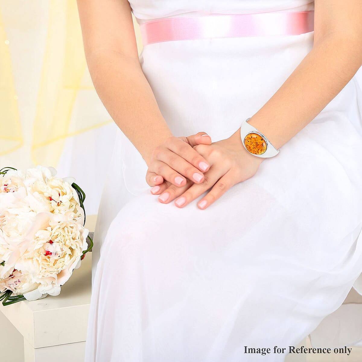 Baltic Amber Cuff Bracelet in Sterling Silver (Adjustable) image number 2