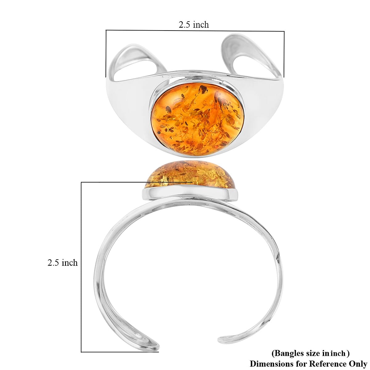 Baltic Amber Cuff Bracelet in Sterling Silver (Adjustable) image number 3