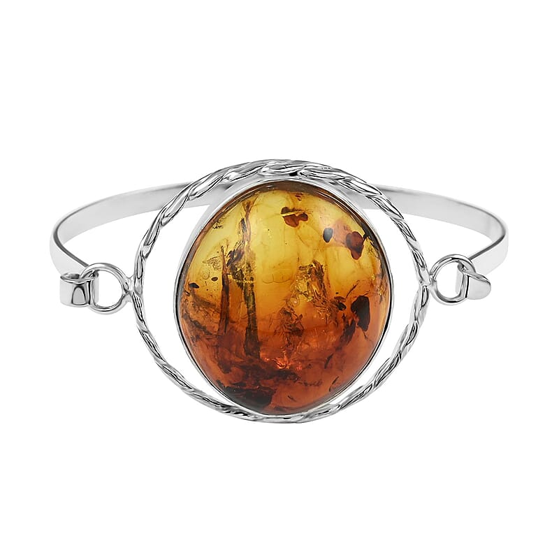 Baltic Amber Bangle Bracelet in Sterling Silver (7.00 In)