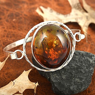 Baltic Amber Bangle Bracelet in Sterling Silver (7.00 In)