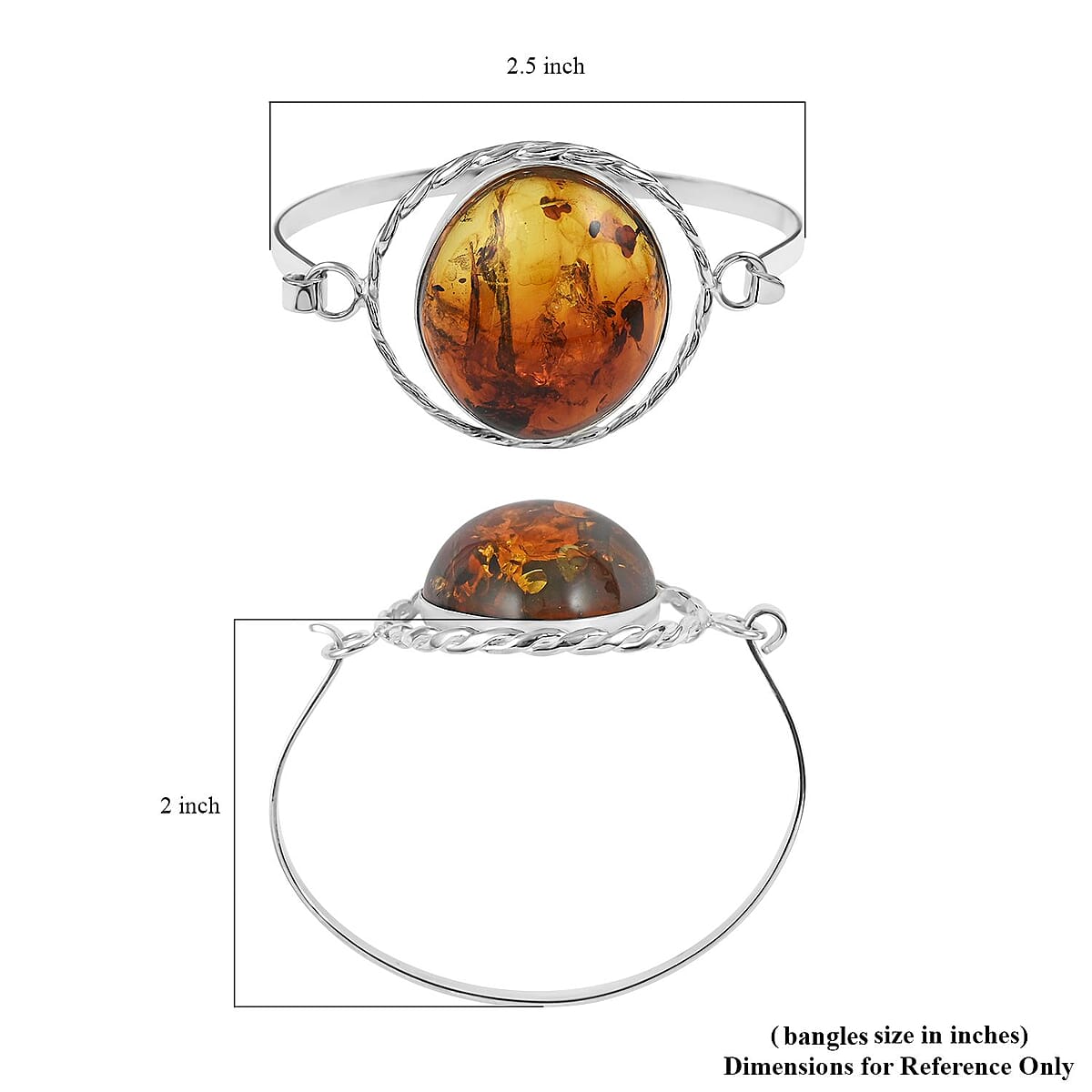 Baltic Amber Bangle Bracelet in Sterling Silver (7.00 In) image number 3