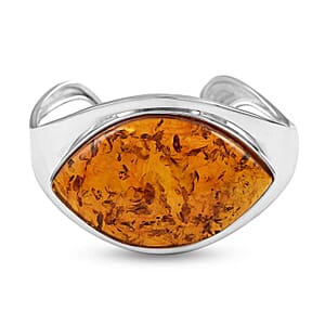 Baltic Amber Cuff Bracelet in Sterling Silver (Adjustable)