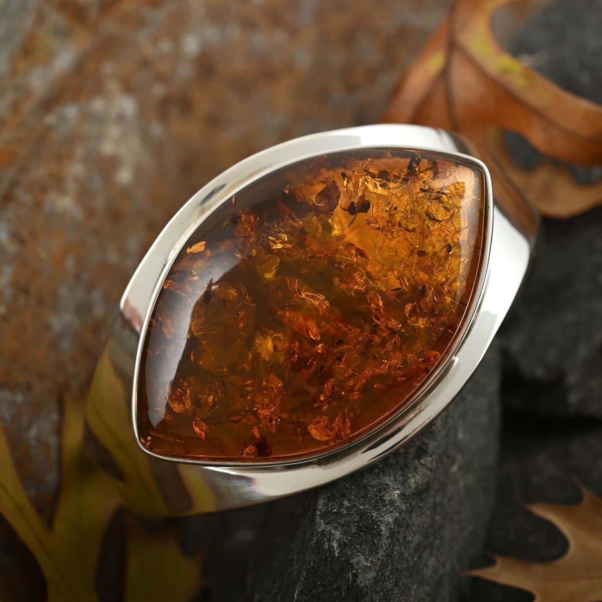 Baltic Amber Cuff Bracelet in Sterling Silver (Adjustable) image number 1