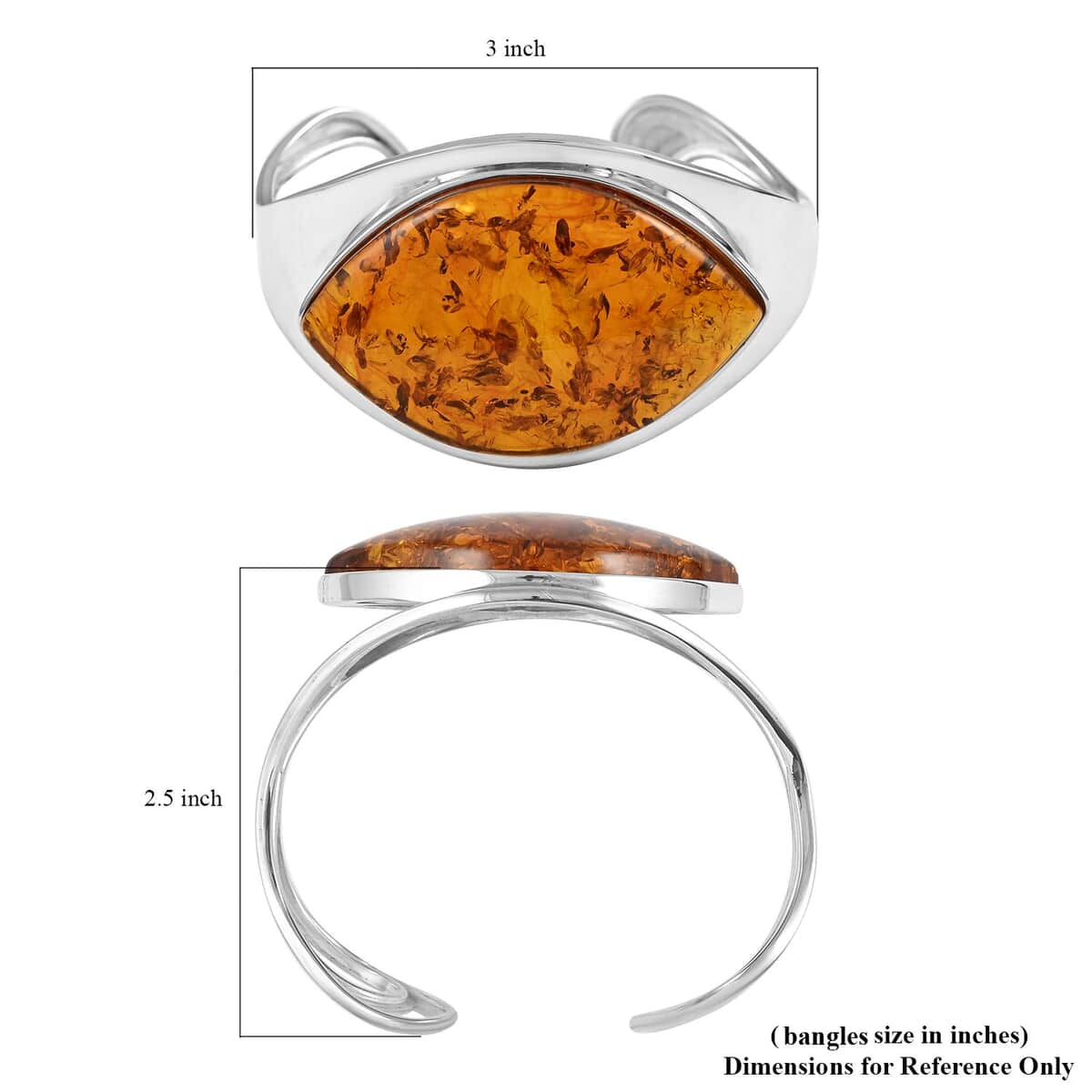 Baltic Amber Cuff Bracelet in Sterling Silver (Adjustable) image number 3