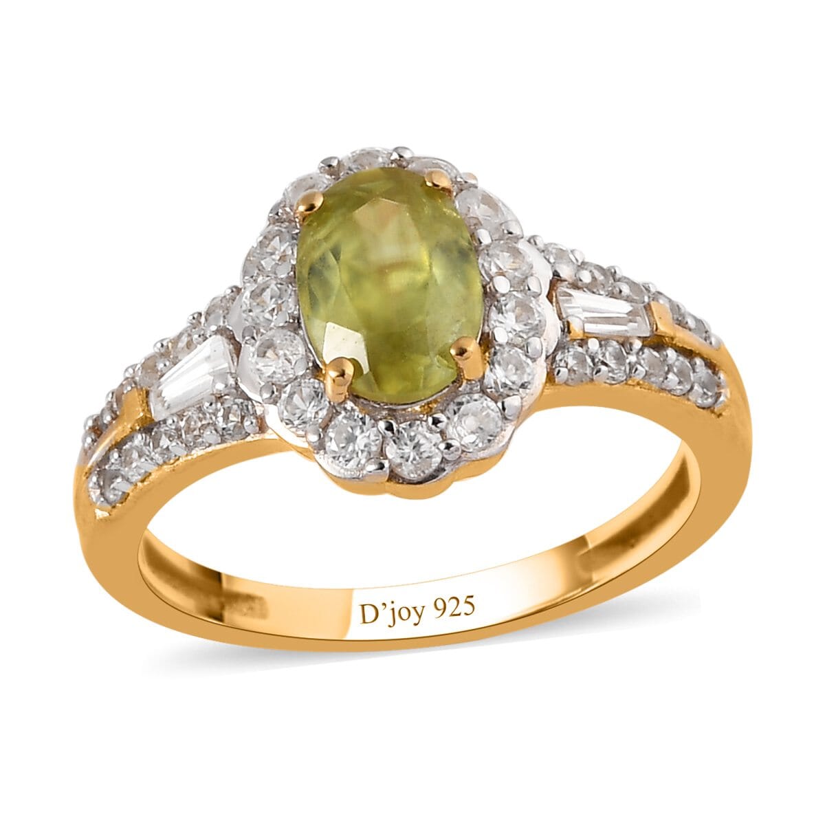 AAA Sava Sphene and Natural White Zircon Halo Ring in Vermeil Yellow Gold Over Sterling Silver 1.65 ctw image number 0