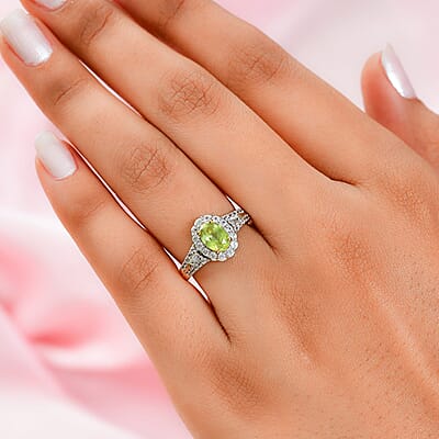 AAA Sava Sphene and Natural White Zircon Halo Ring in Vermeil Yellow Gold Over Sterling Silver (Size 10.0) 1.65 ctw