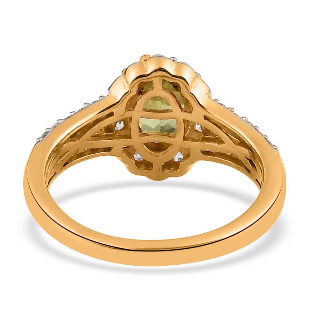 AAA Sava Sphene and Natural White Zircon Halo Ring in Vermeil Yellow Gold Over Sterling Silver 1.65 ctw image number 4