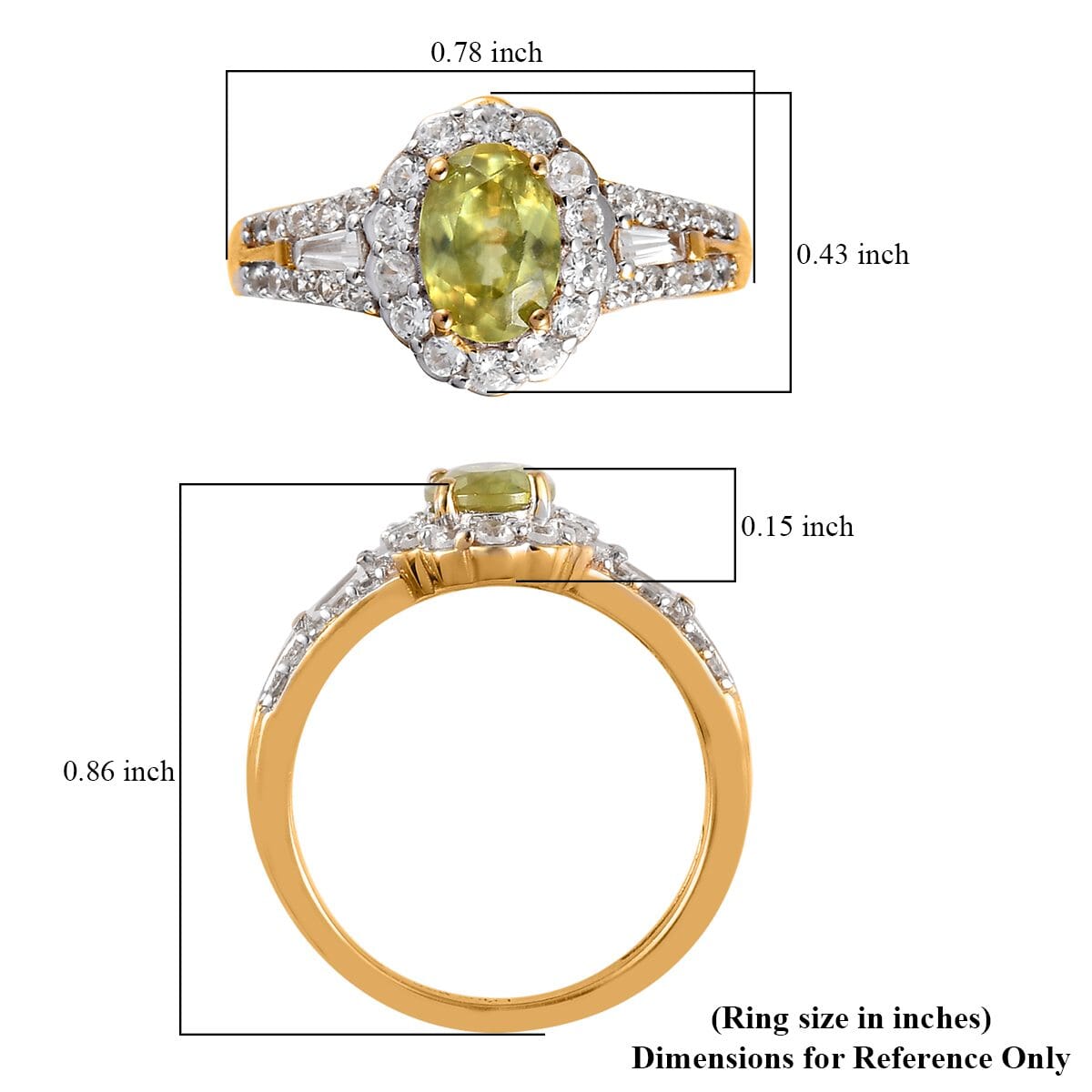 AAA Sava Sphene and Natural White Zircon Halo Ring in Vermeil Yellow Gold Over Sterling Silver 1.65 ctw image number 5