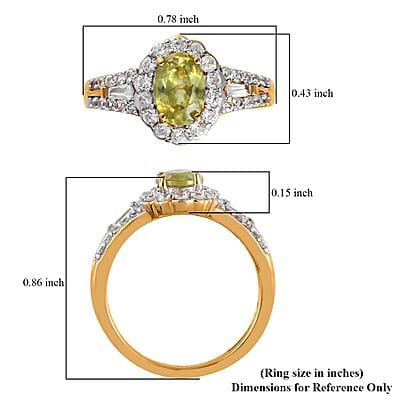 AAA Sava Sphene and Natural White Zircon Halo Ring in Vermeil Yellow Gold Over Sterling Silver (Size 10.0) 1.65 ctw
