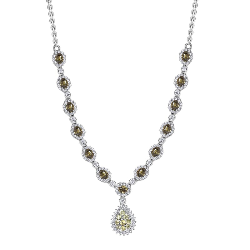 Ambanja Demantoid Garnet and White Zircon 5.75 ctw Necklace 18 Inches in Platinum Over Sterling Silver