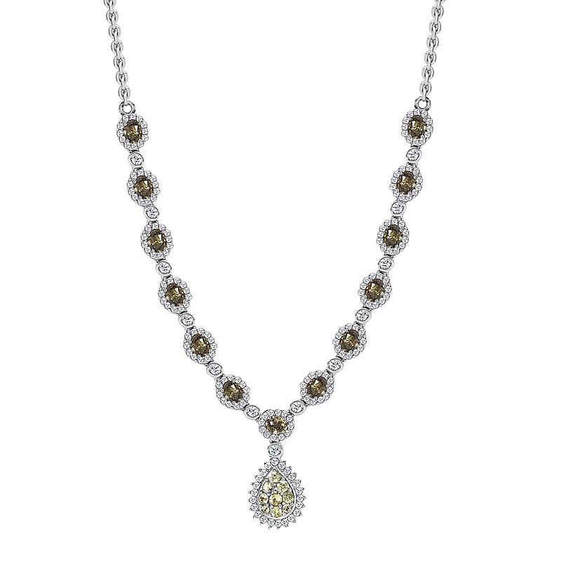 Ambanja Demantoid Garnet and White Zircon 5.75 ctw Necklace 18 Inches in Platinum Over Sterling Silver
