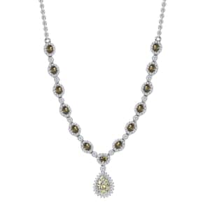 Ambanja Demantoid Garnet and White Zircon Necklace 18 Inches in Platinum Over Sterling Silver 5.75 ctw