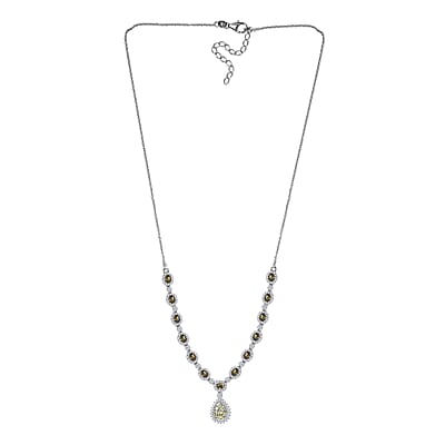 Ambanja Demantoid Garnet and White Zircon 5.75 ctw Necklace 18 Inches in Platinum Over Sterling Silver