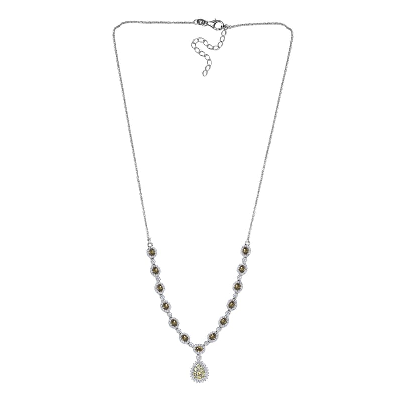 Ambanja Demantoid Garnet and White Zircon 5.75 ctw Necklace 18 Inches in Platinum Over Sterling Silver