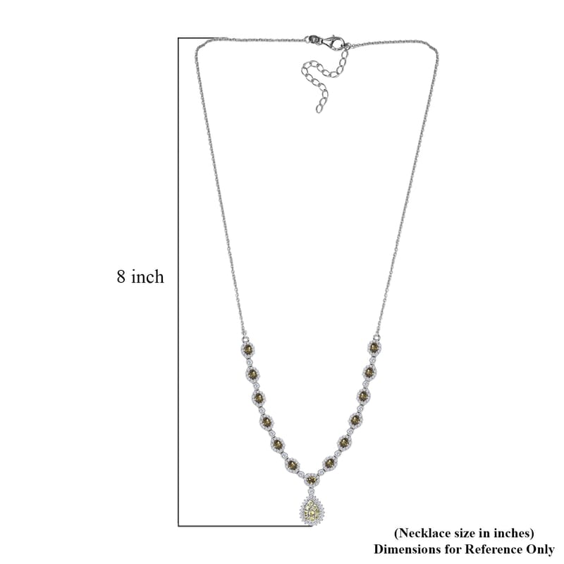 Ambanja Demantoid Garnet and White Zircon 5.75 ctw Necklace 18 Inches in Platinum Over Sterling Silver