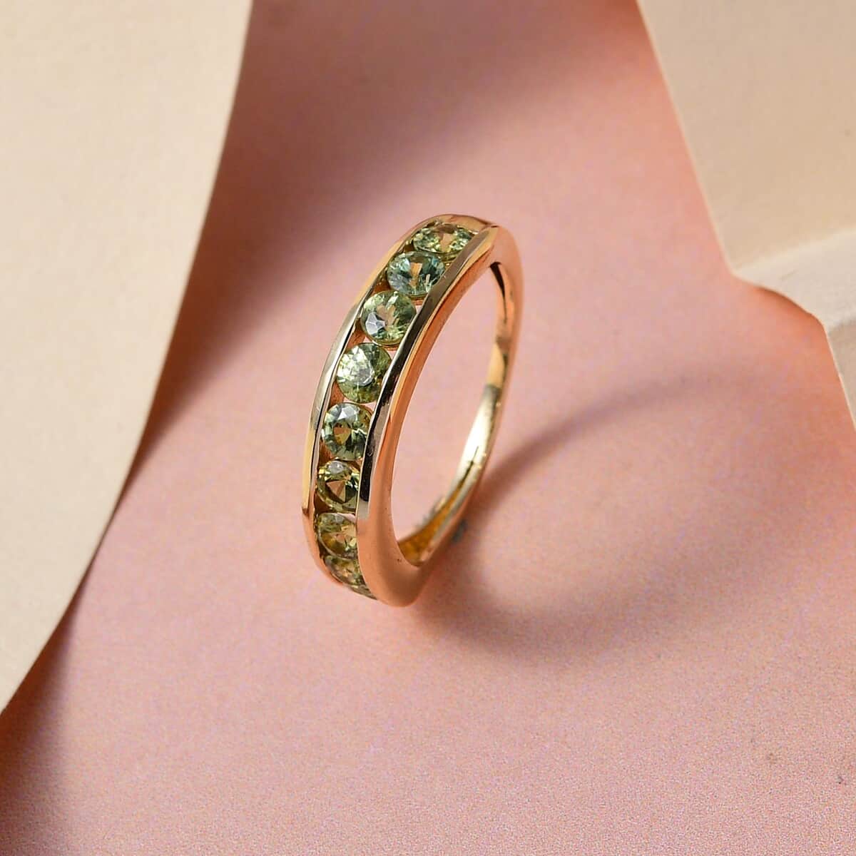 Luxoro 10K Yellow Gold Premium Ambanja Demantoid Garnet Half Eternity Band Ring (Size 5.0) 1.15 ctw image number 1