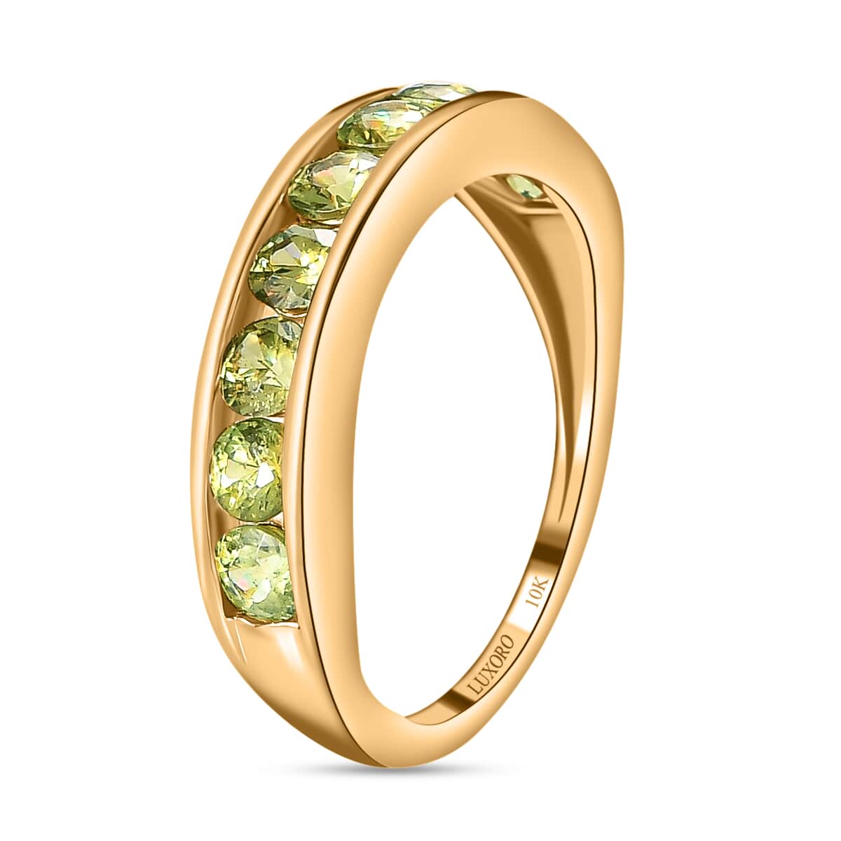 Luxoro 10K Yellow Gold Premium Ambanja Demantoid Garnet Half Eternity Band Ring (Size 5.0) 1.15 ctw image number 3