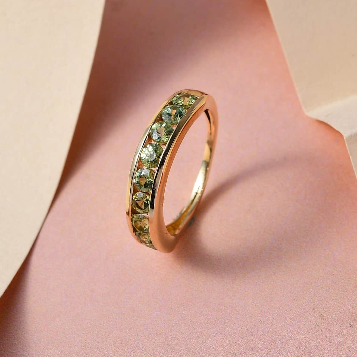 Luxoro 10K Yellow Gold Premium Ambanja Demantoid Garnet Half Eternity Band Ring (Size 7.0) 1.15 ctw image number 1
