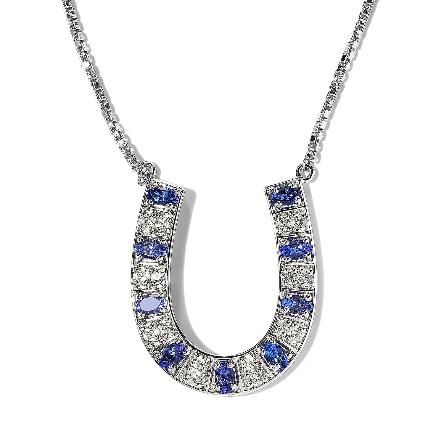 Premium Tanzanite and White Zircon 4.60 ctw Necklace in Rhodium Over Sterling Silver 19 Inches