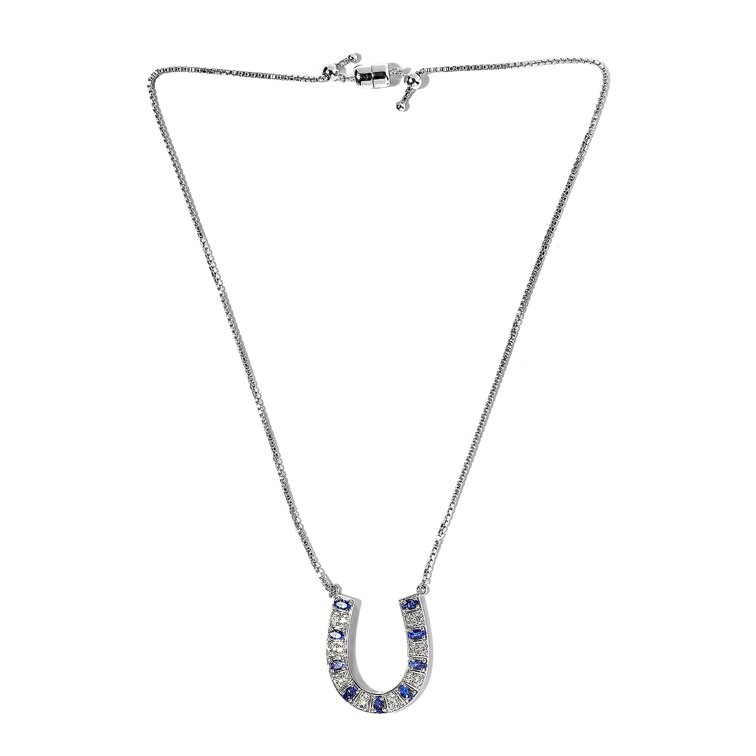 Premium Tanzanite and White Zircon 4.60 ctw Necklace in Rhodium Over Sterling Silver 19 Inches