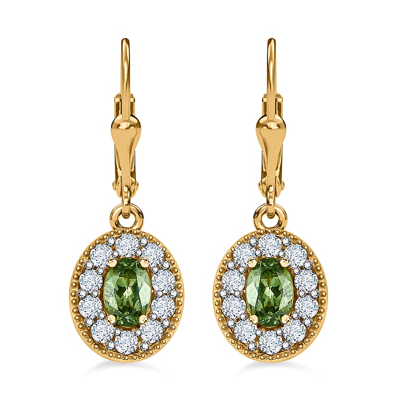 Ambanja Demantoid Garnet and White Zircon Lever Back Earrings in Vermeil Yellow Gold Over Sterling Silver 2.15 ctw