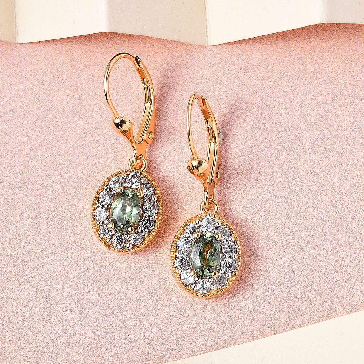 Ambanja Demantoid Garnet and White Zircon Lever Back Earrings in Vermeil Yellow Gold Over Sterling Silver 2.15 ctw image number 1