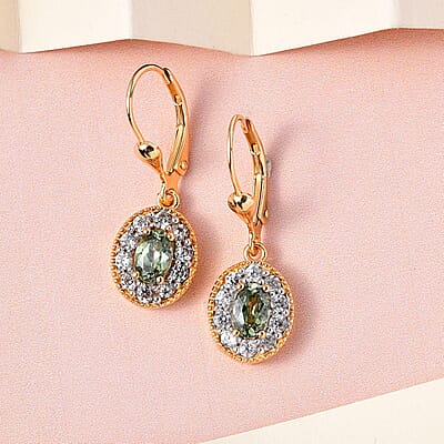 Ambanja Demantoid Garnet and White Zircon Lever Back Earrings in Vermeil Yellow Gold Over Sterling Silver 2.15 ctw