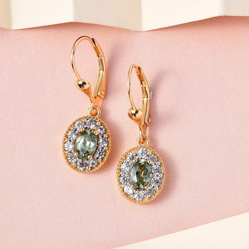 Ambanja Demantoid Garnet and White Zircon Lever Back Earrings in Vermeil Yellow Gold Over Sterling Silver 2.15 ctw