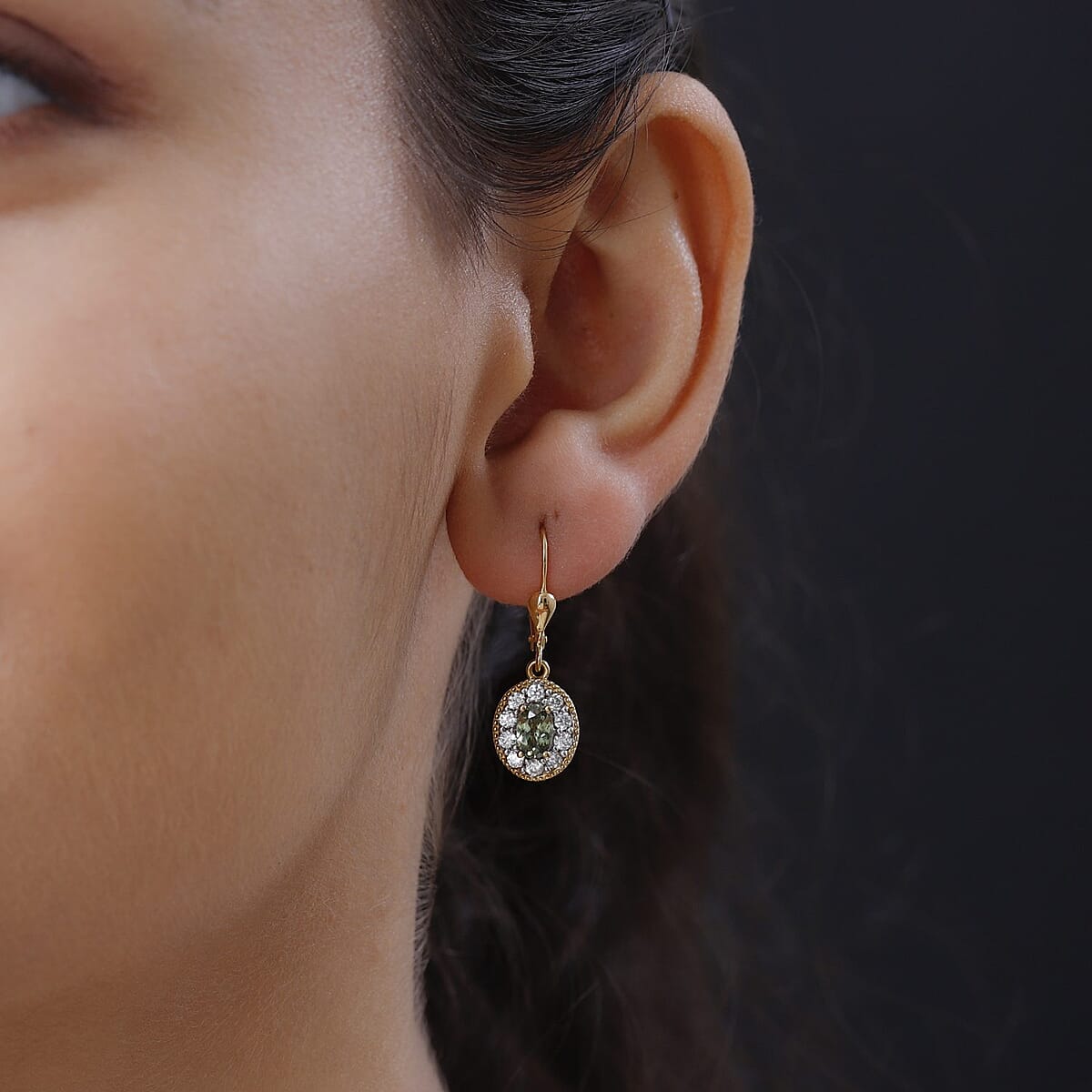 Ambanja Demantoid Garnet and White Zircon Lever Back Earrings in Vermeil Yellow Gold Over Sterling Silver 2.15 ctw image number 2