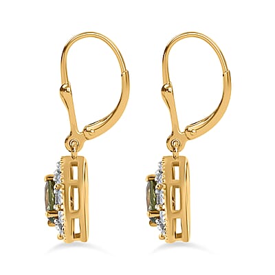 Ambanja Demantoid Garnet and White Zircon Lever Back Earrings in Vermeil Yellow Gold Over Sterling Silver 2.15 ctw