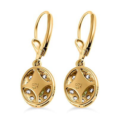 Ambanja Demantoid Garnet and White Zircon Lever Back Earrings in Vermeil Yellow Gold Over Sterling Silver 2.15 ctw
