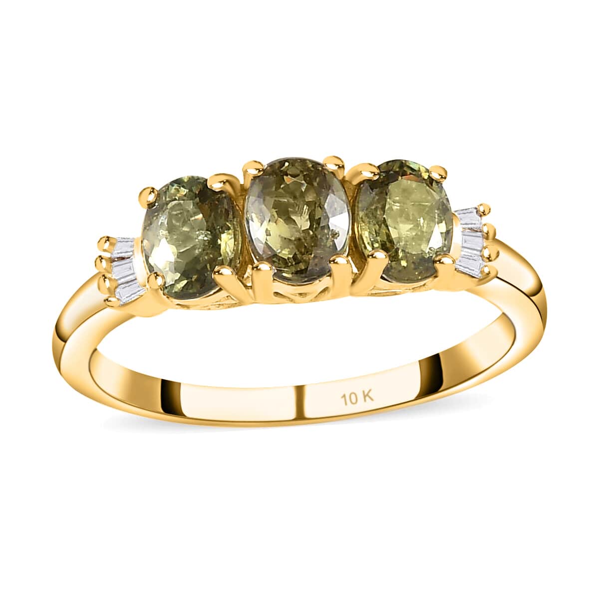 LUXORO 10K Yellow Gold Premium Natural Ambanja Demantoid Garnet, Diamond 3 Stone Ring (Size 8.0) 1.50 ctw image number 0