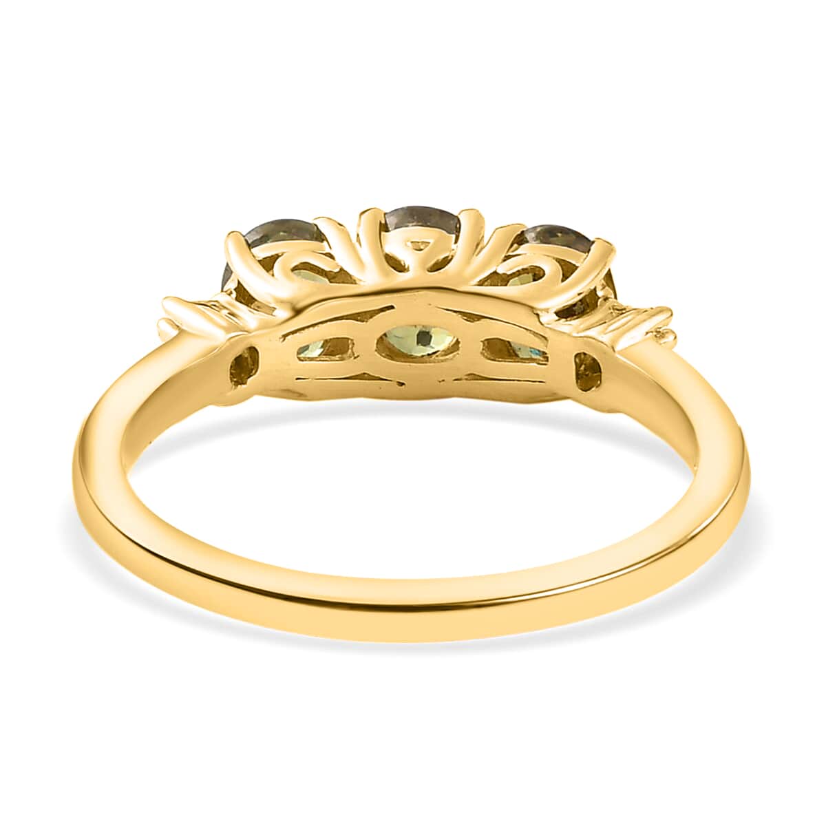 LUXORO 10K Yellow Gold Premium Natural Ambanja Demantoid Garnet, Diamond 3 Stone Ring (Size 8.0) 1.50 ctw image number 4