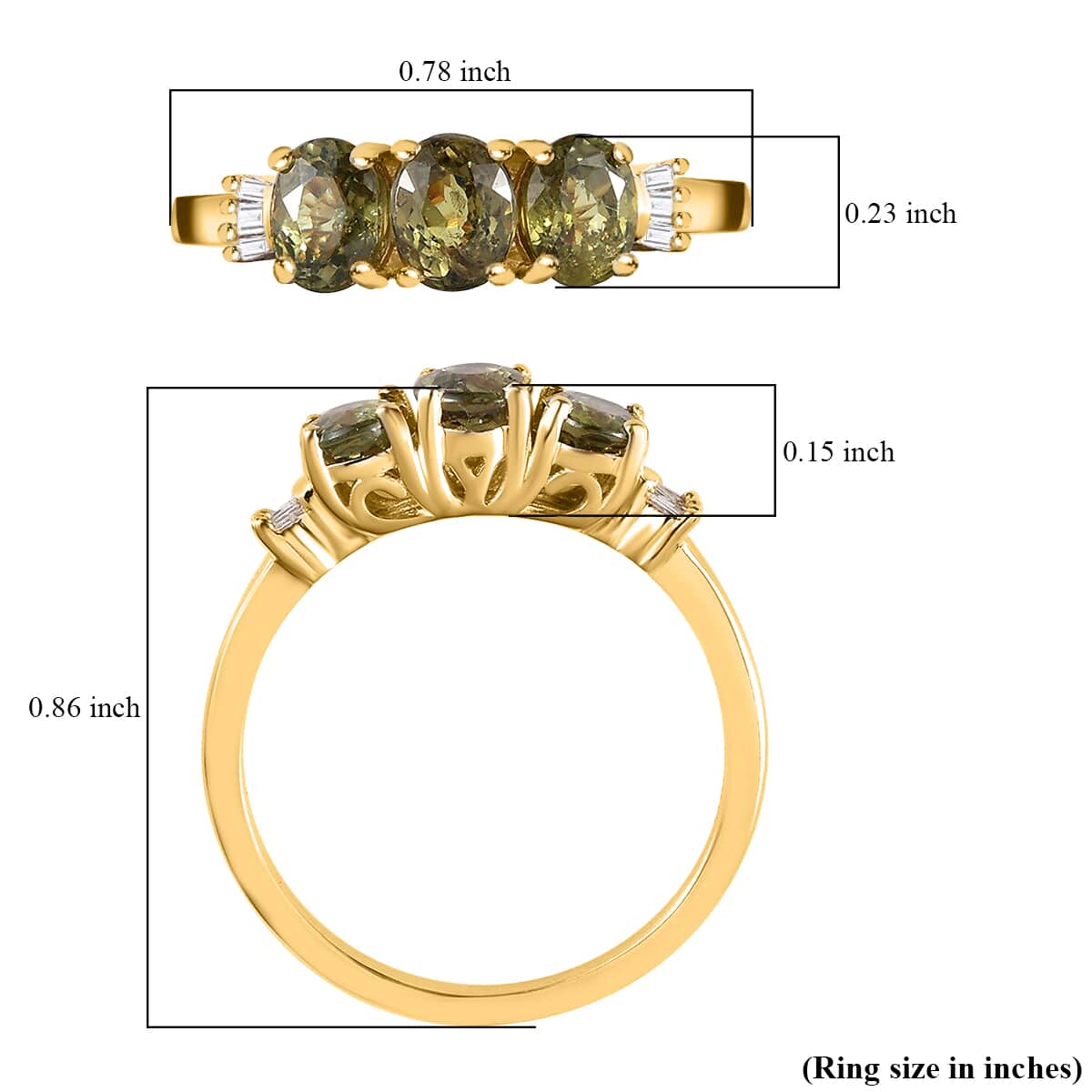 LUXORO 10K Yellow Gold Premium Natural Ambanja Demantoid Garnet, Diamond 3 Stone Ring (Size 8.0) 1.50 ctw image number 5