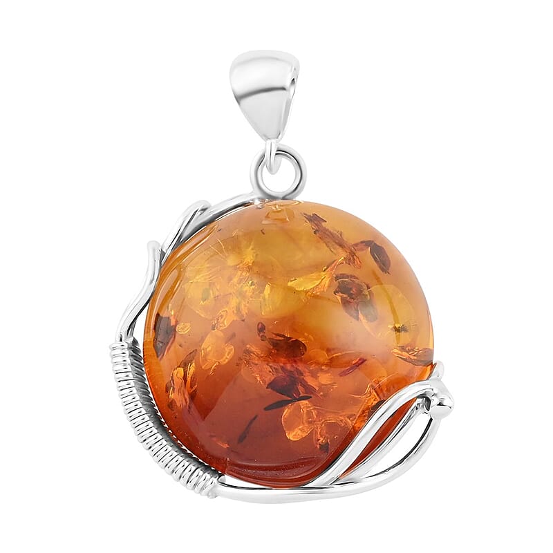 Natural Baltic Amber Pendant in Sterling Silver