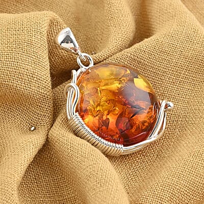 Natural Baltic Amber Pendant in Sterling Silver