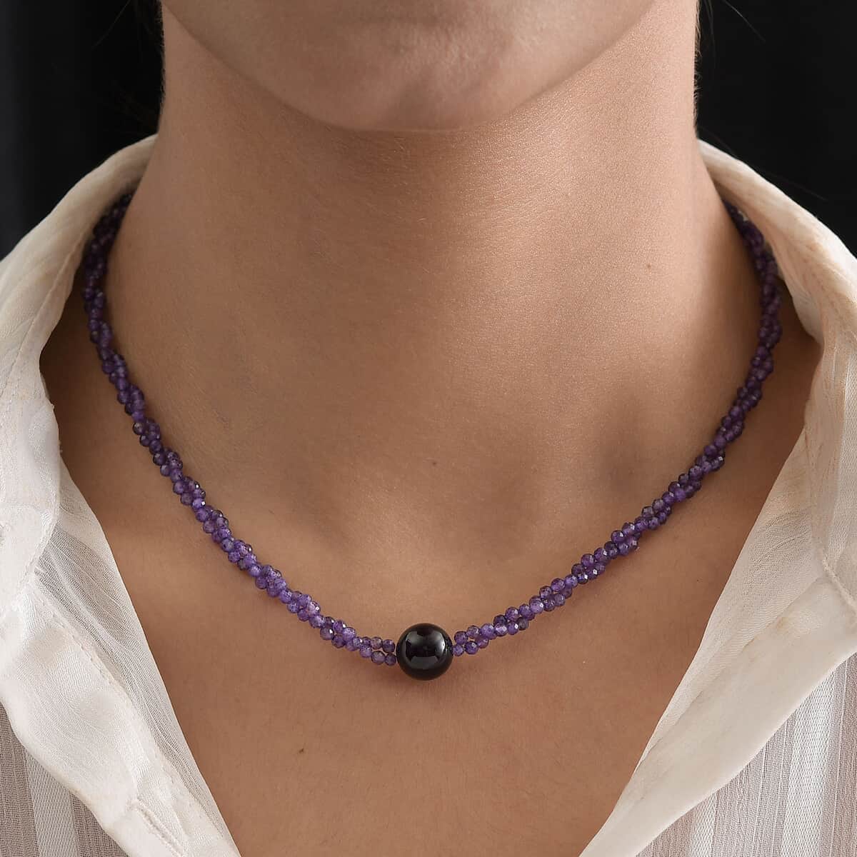 Blue Agate and Amethyst Beaded Necklace 20 Inches in Platinum Over Sterling Silver 53.20 ctw image number 2